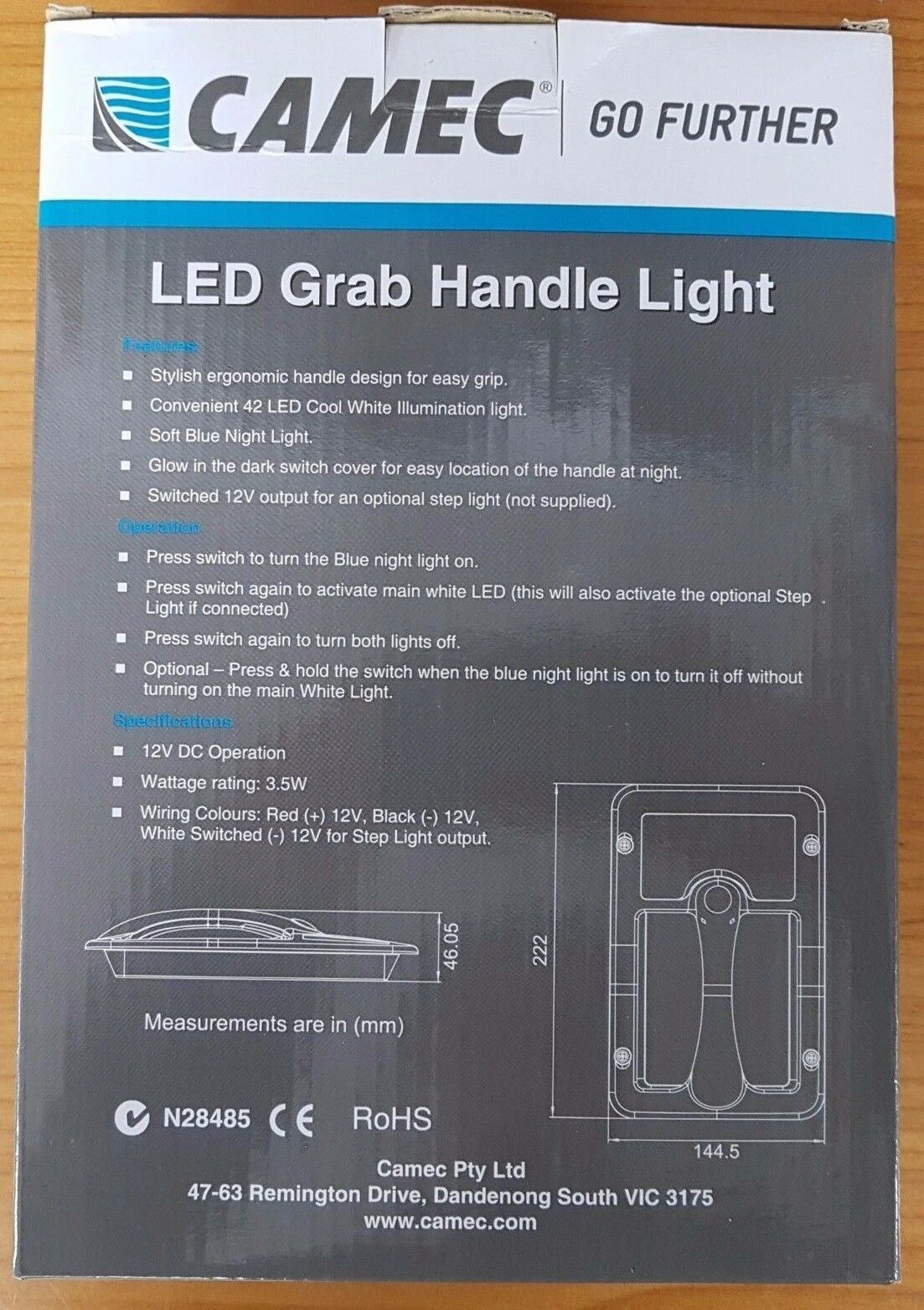 CAMEC LED GRAB HANDLE LIGHT BLACK BARGMAN CARAVAN 041479 4 CAMEC LED GRAB HANDLE LIGHT BLACK BARGMAN CARAVAN 041479 - Image 4