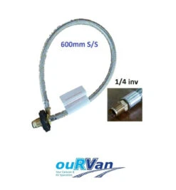 LPG BRAIDED GAS HOSE PIGTAIL CARAVAN HAND WHEEL POL 1/4 INV FLARE 600MM - 51-HTFP14I600